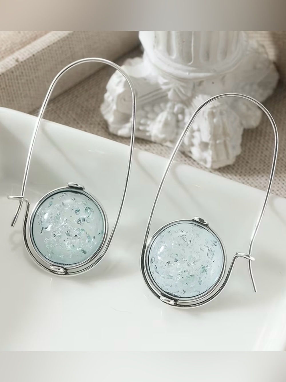 NEW! Unique Silver Drop Earrings with Sea Glass Effect 🐋 A8-278